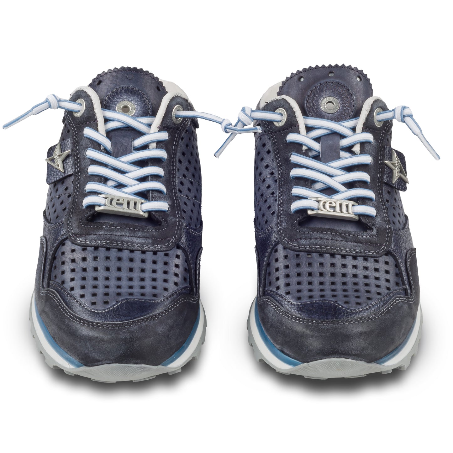 CETTI Herren Leder Sneaker-Mule, Modell „C848“ in dunkelblau / grau (used tin antracita), Made in Spain. Paarweise Ansicht von vorne.
