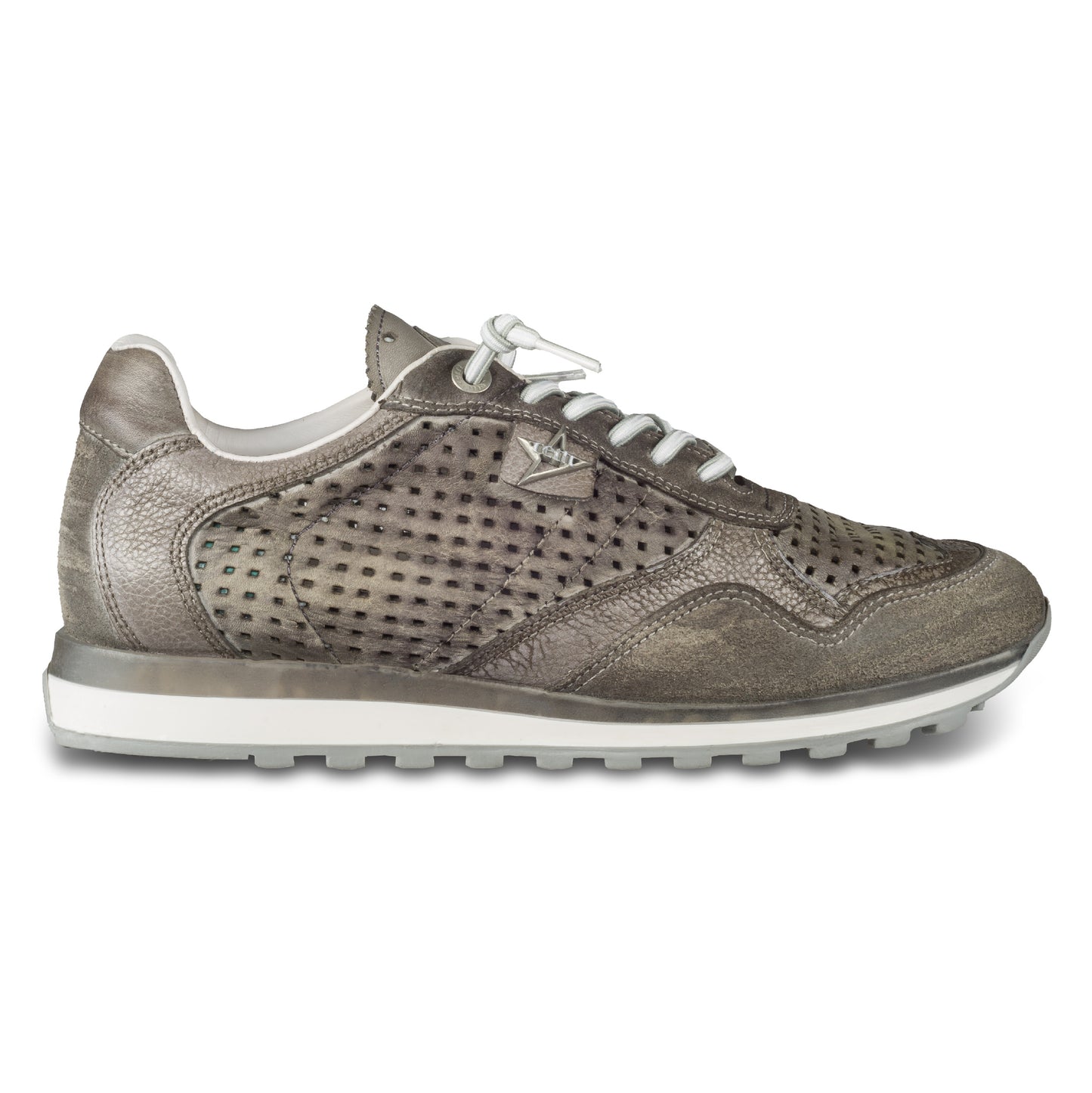 CETTI Herren Sommer Leder Sneaker, Modell „C848“ in grau (used tin grigio). Perforiertes Leder. Made in Spain. Außenseite rechter Schuh