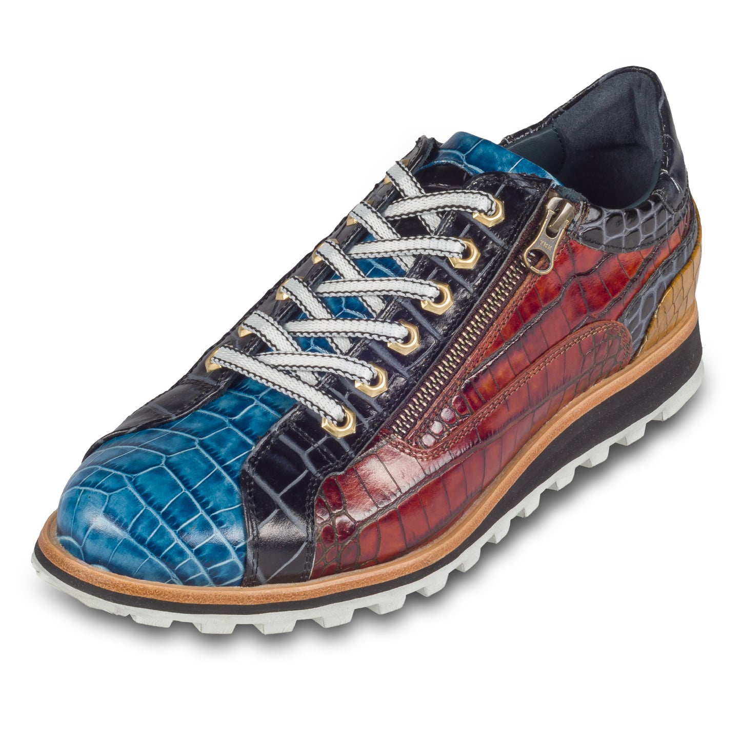 LORENZI Sneaker Herren blau/braun/schwarz - Kalbsleder mit Krokoprägung, Reißverschluß, handgefertigt