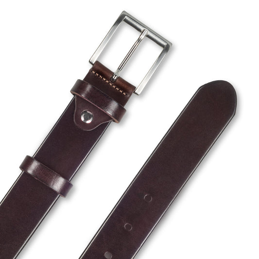 Herren Ledergürtel dunkelbraun, Schließe silber, ohne Nähte - Detailansicht
