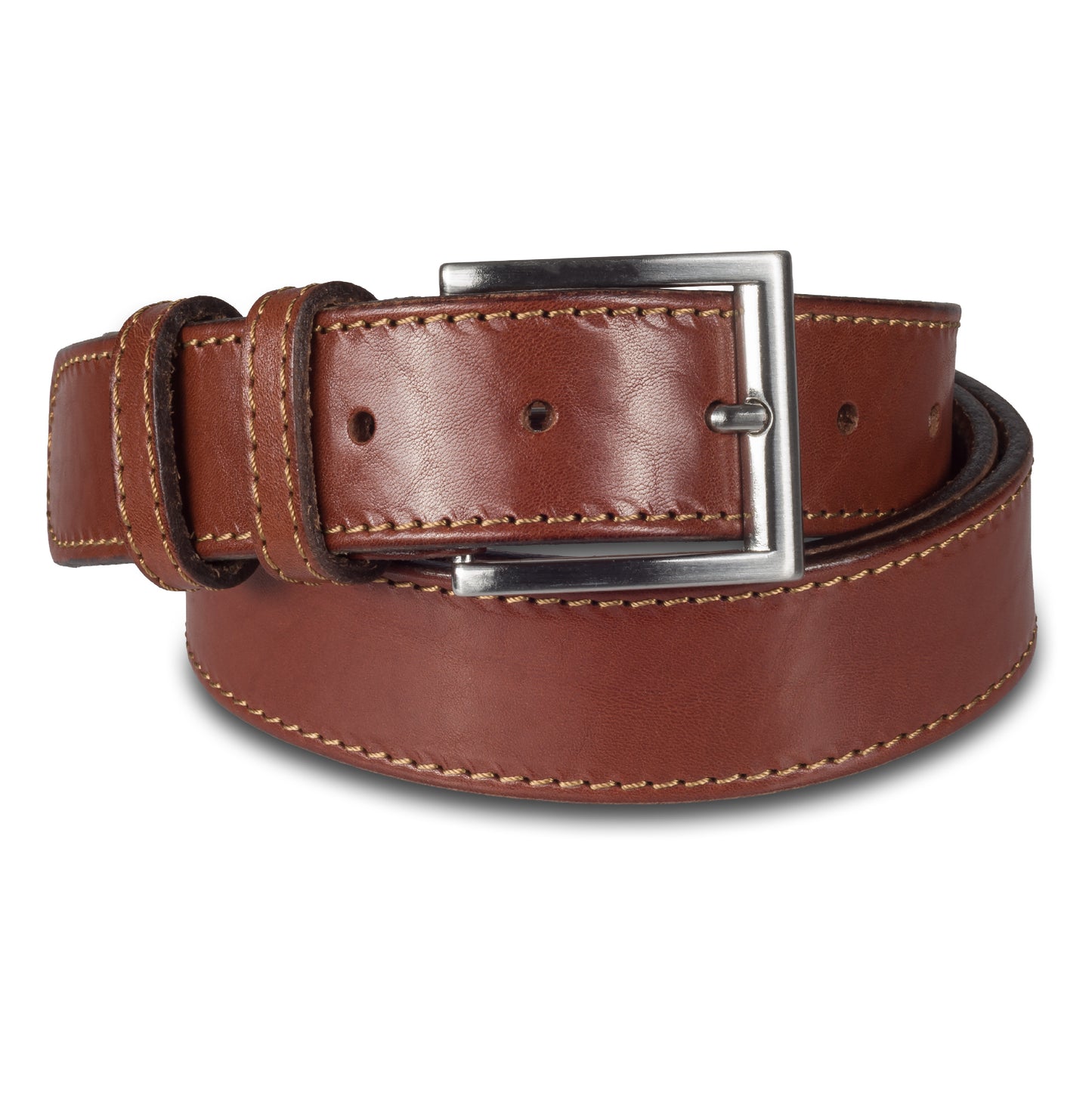 Herren Anzuggürtel cognak braun aus Vollrindleder. 3,3 cm breit mit mattierter nickelfreien Dornschließe. Länge kürzbar