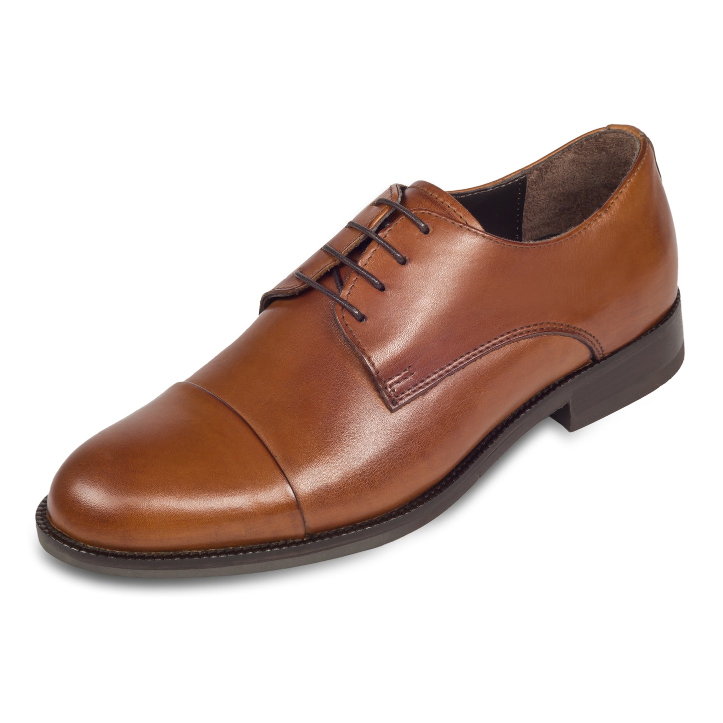 Nicola Benson Anzugschuh, Captoe Derby mittelbraun / cognac braun. Ansicht seitlich schräg