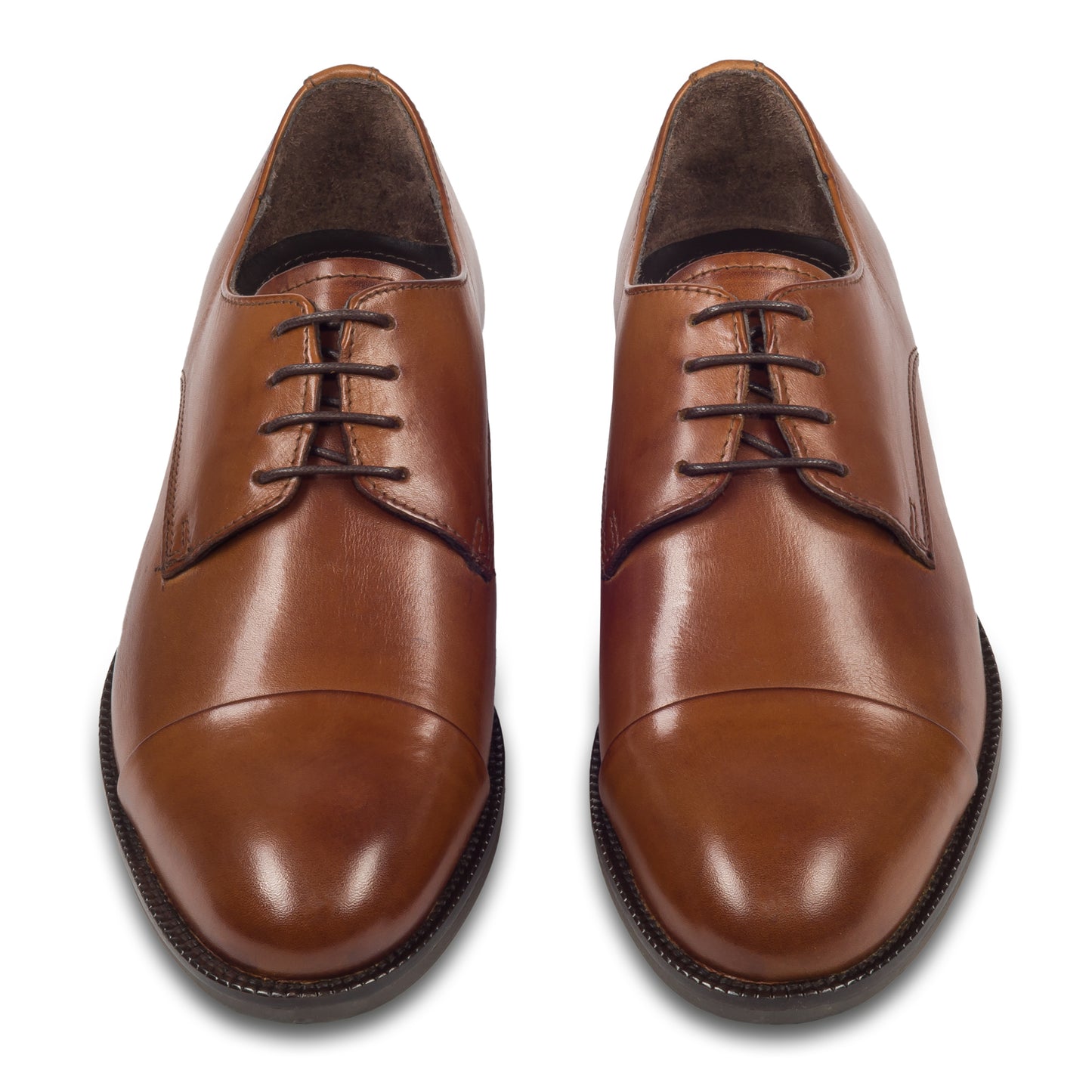 Nicola Benson Anzugschuh, Captoe Derby mittelbraun / cognac braun. Ansicht paarweise überkreuzt