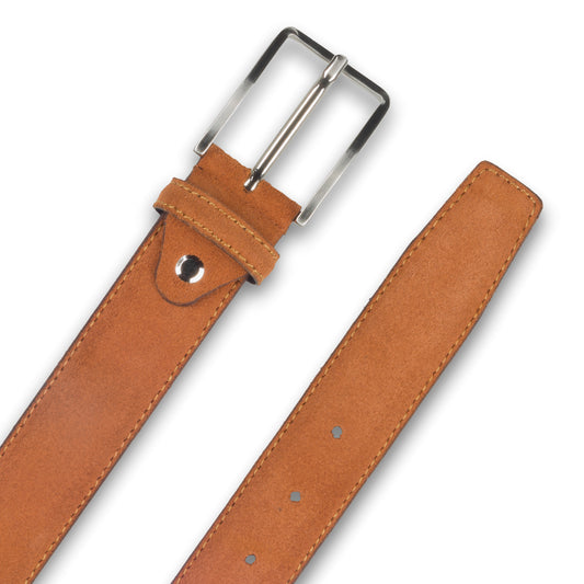 Ledergürtel hellbraun, Velour, Schließe silber