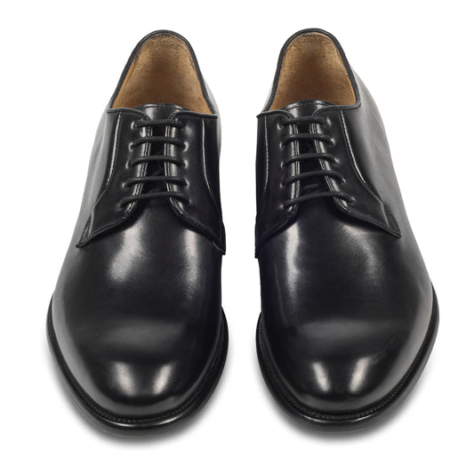 BRECOS Anzugschuhe | Plain Derby Schnürer schwarz, Kalbsleder. Ansicht paarweise