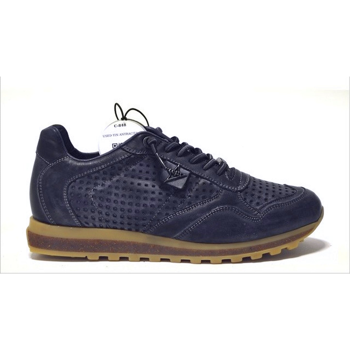 CETTI Sneaker Herren dunkel blau, Leder, C-848 Herbst - perforierte Optik (used tin antracita)