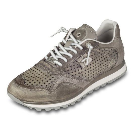 CETTI Herren Sommer Leder Sneaker, Modell „C848“ in grau (used tin grigio). Perforiertes Leder. Made in Spain. Seitliche Ansicht linker Schuh