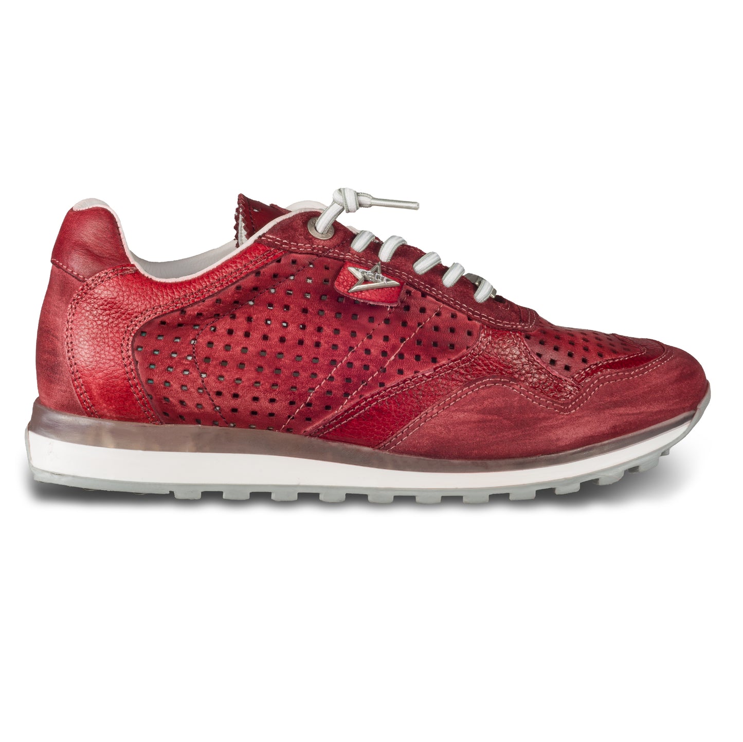 CETTI Herren Sommer Leder Sneaker, Modell „C848“ in rot (used tin burdeos). Perforiertes Leder. Made in Spain. Ansicht Außenseite rechter Schuh