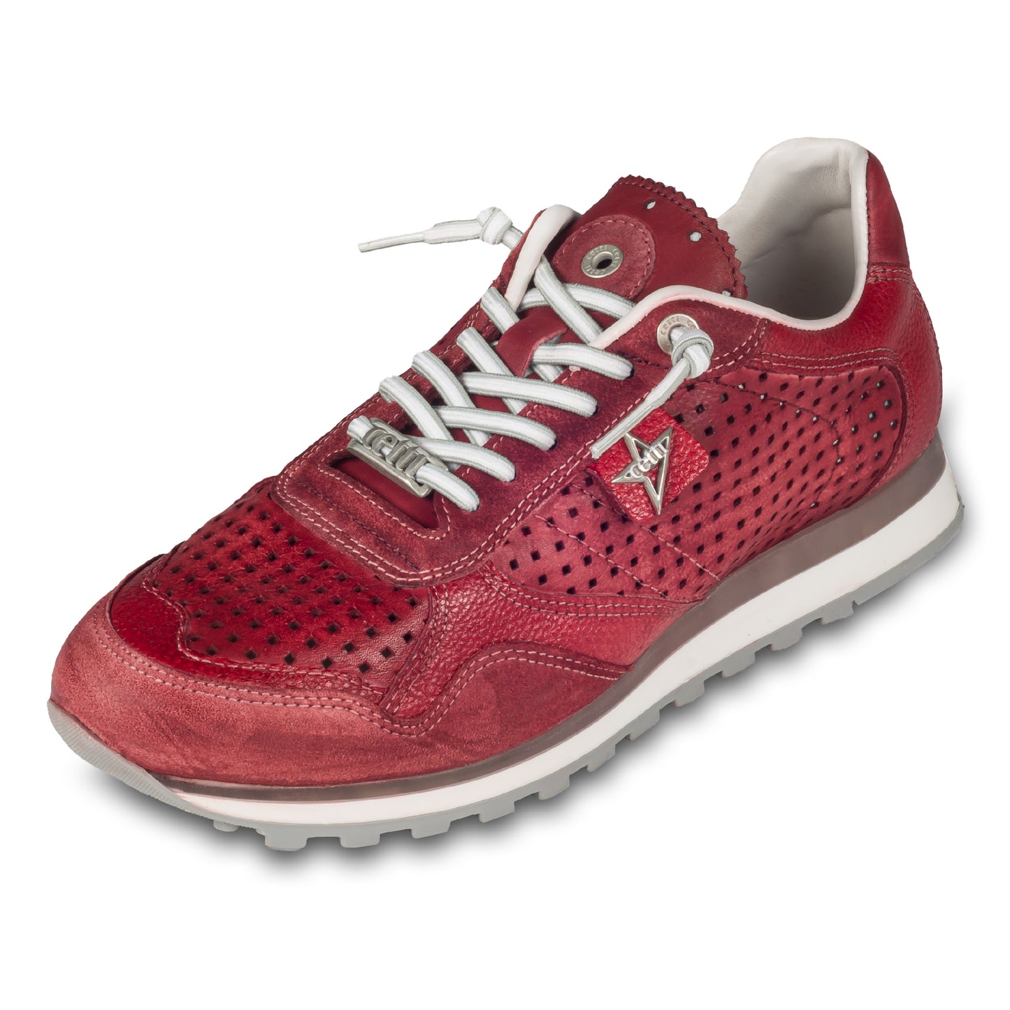 CETTI Herren Sommer Leder Sneaker, Modell „C848“ in rot (used tin burdeos). Perforiertes Leder. Made in Spain. Seitliche Ansicht linker Schuh