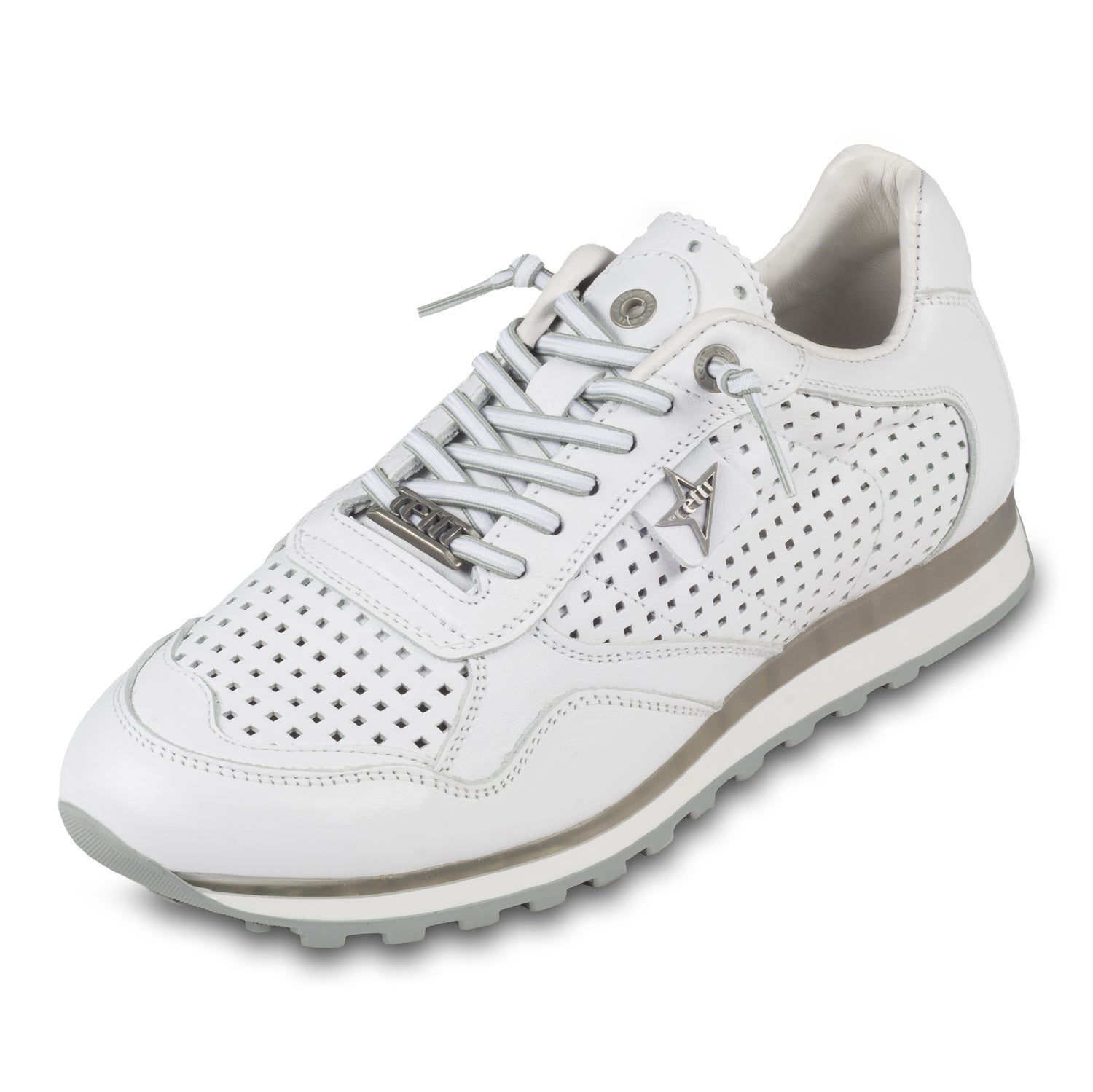 CETTI Herren Leder Sneaker, Modell „C848“ in weiß (nature blanco), Made in Spain. Schräge Ansicht linker Schuh.