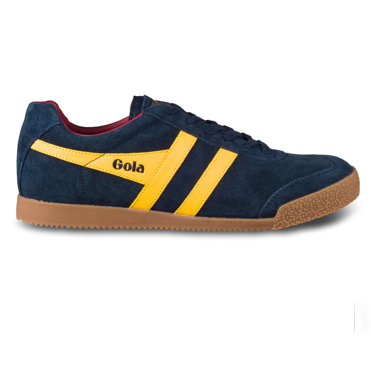 GOLA Herren Sneaker Harrier Suede, blau/gelb. Modell CMA192 Navy/Sun/Red. Ansicht der Außenseite rechter Schuh. 