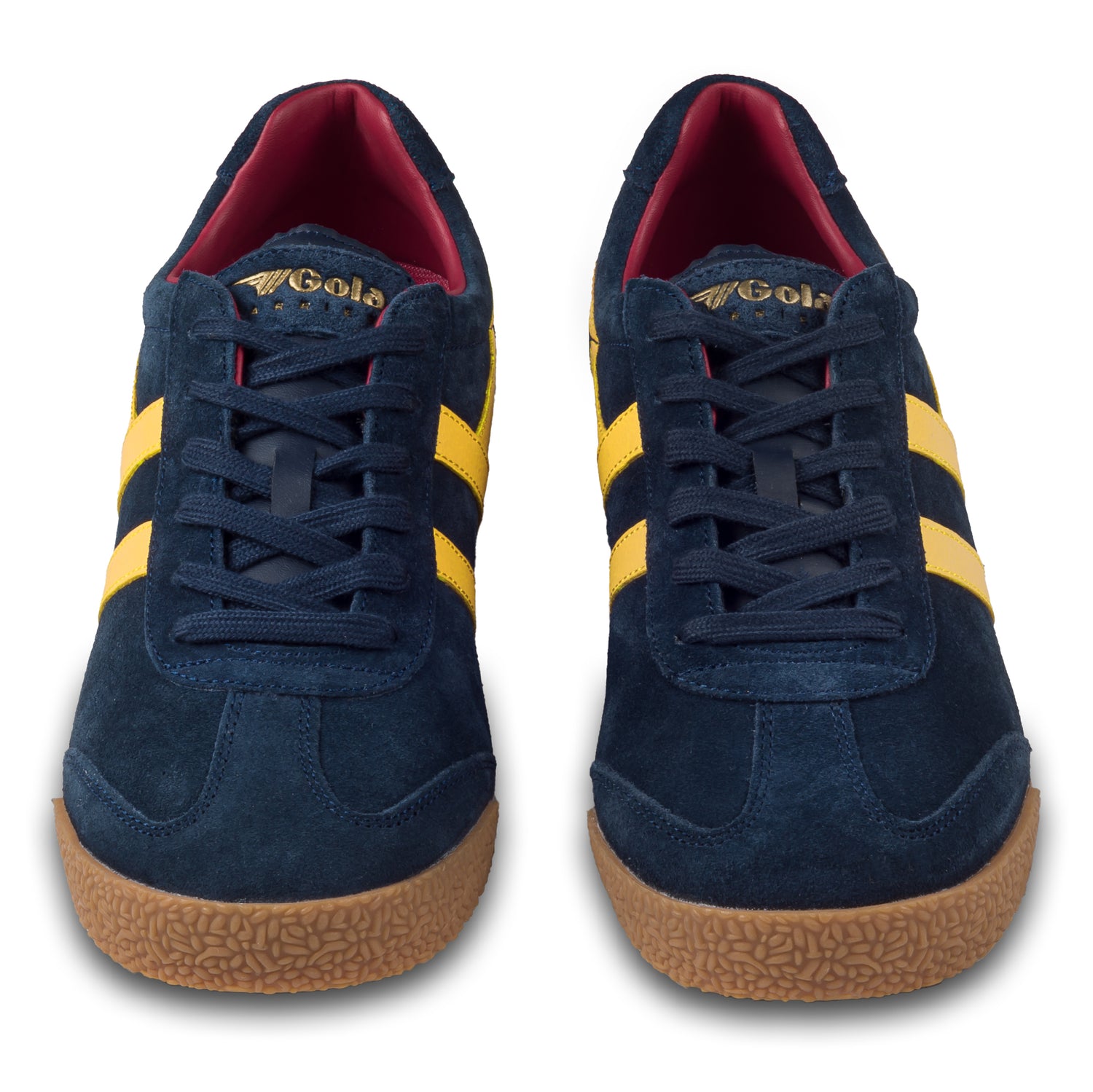 GOLA Herren Sneaker Harrier Suede, blau/gelb. Modell CMA192 Navy/Sun/Red. Paarweise Ansicht von vorne.  