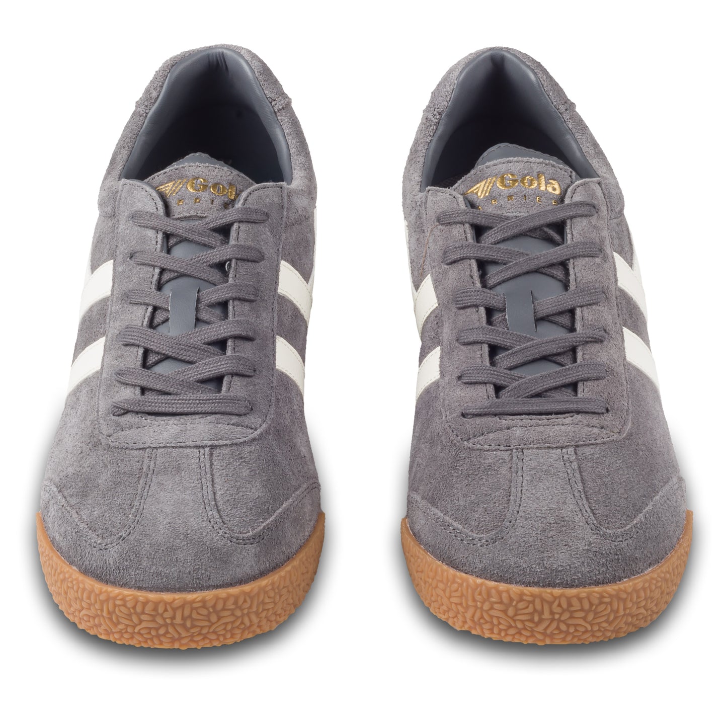 GOLA Herren Sneaker Harrier Suede, grau/weiß. Modell CMA192 Ash/Ecru. Paarweise Ansicht von vorne.  