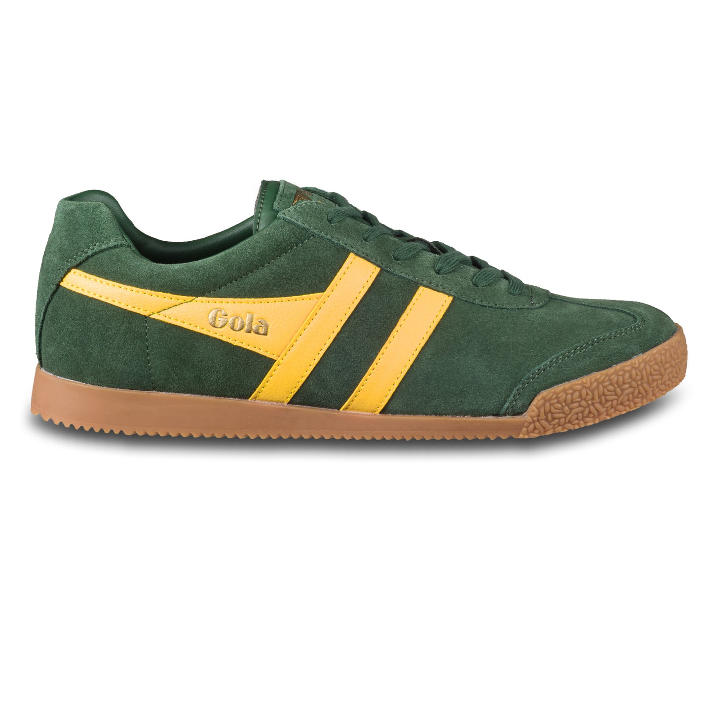 GOLA Herren Sneaker Harrier Suede, grün/gelb. Modell CMA192 Evergreen/Sun. Ansicht der Außenseite rechter Schuh. 