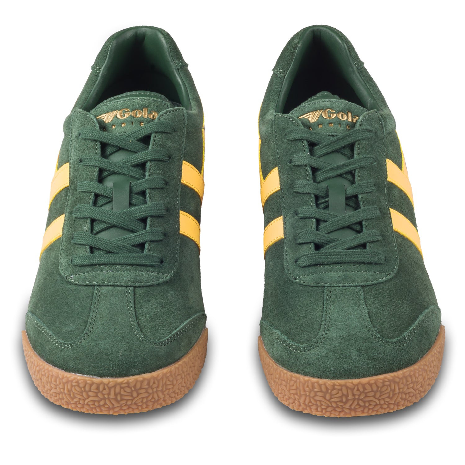 GOLA Herren Sneaker Harrier Suede, grün/gelb. Modell CMA192 Evergreen/Sun. Paarweise Ansicht von vorne.  