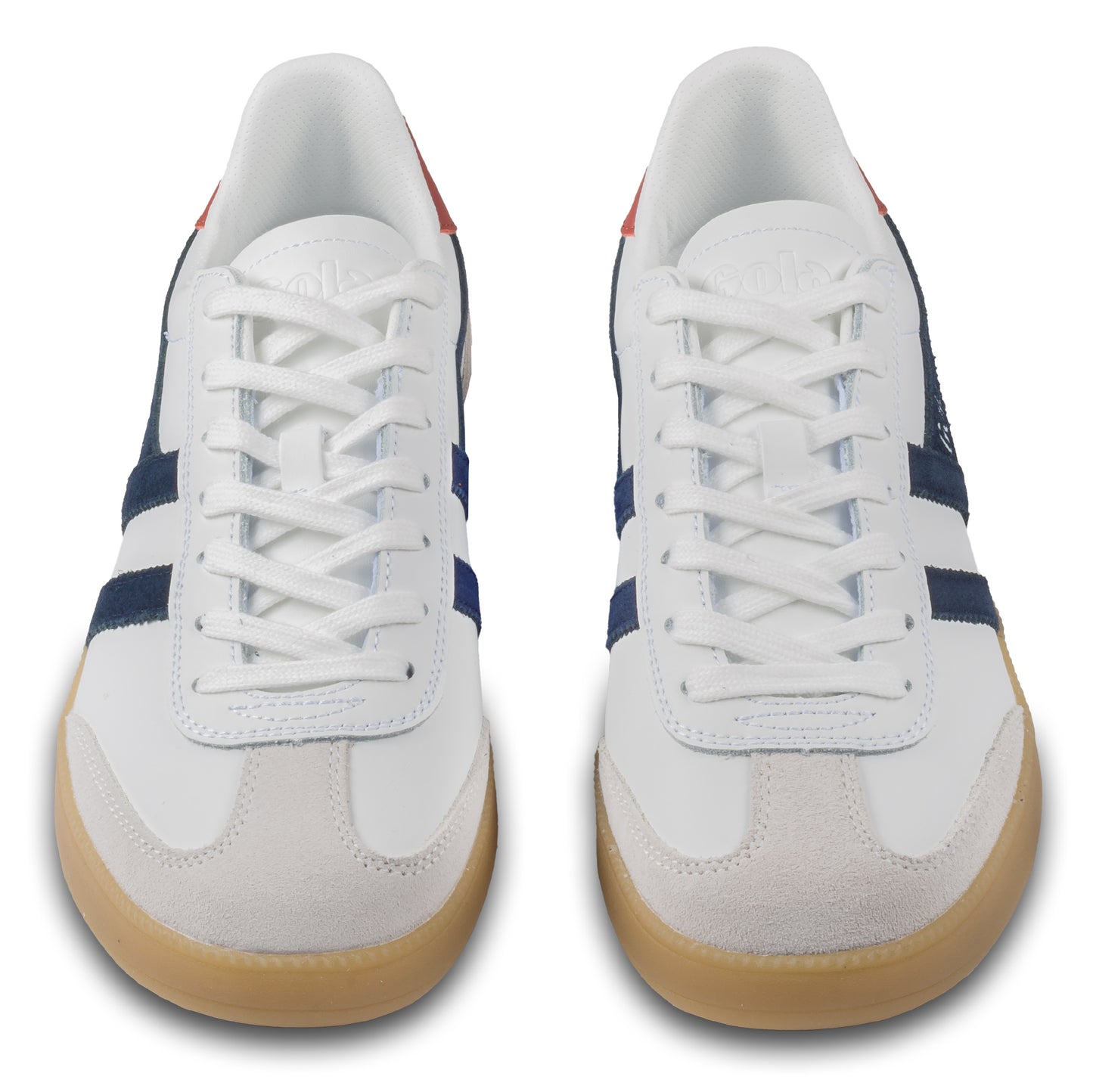 GOLA Herren Sneaker Viper Leather, weiß/blau. Modell CMB744 White/Navy/Rust/Gum. Paarweise Ansicht von vorne.  