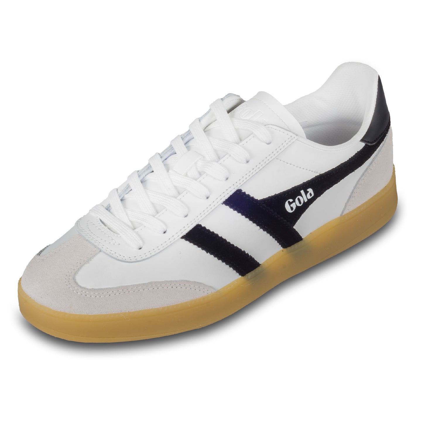 GOLA Herren Sneaker Viper Leather, weiß/schwarz. Modell CMB744 White/Black/Gum. Schräge Ansicht linker Schuh. 