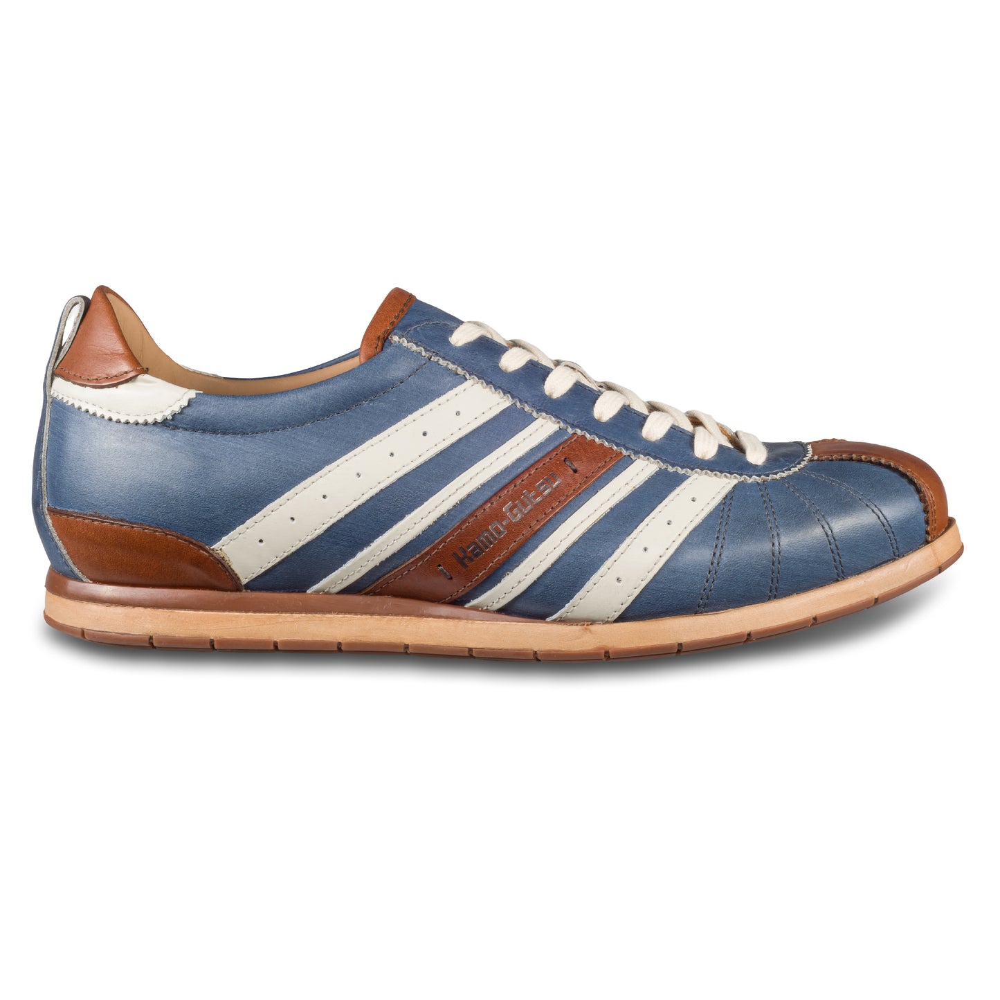 KAMO-GUTSU Sneaker Herren blau/braun, Kalbsleder (TIFO-049 ginepro cognac)