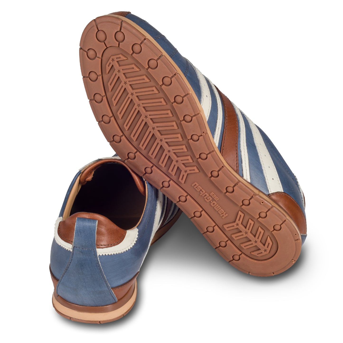 KAMO-GUTSU Sneaker Herren blau/braun, Kalbsleder (TIFO-049 ginepro cognac)