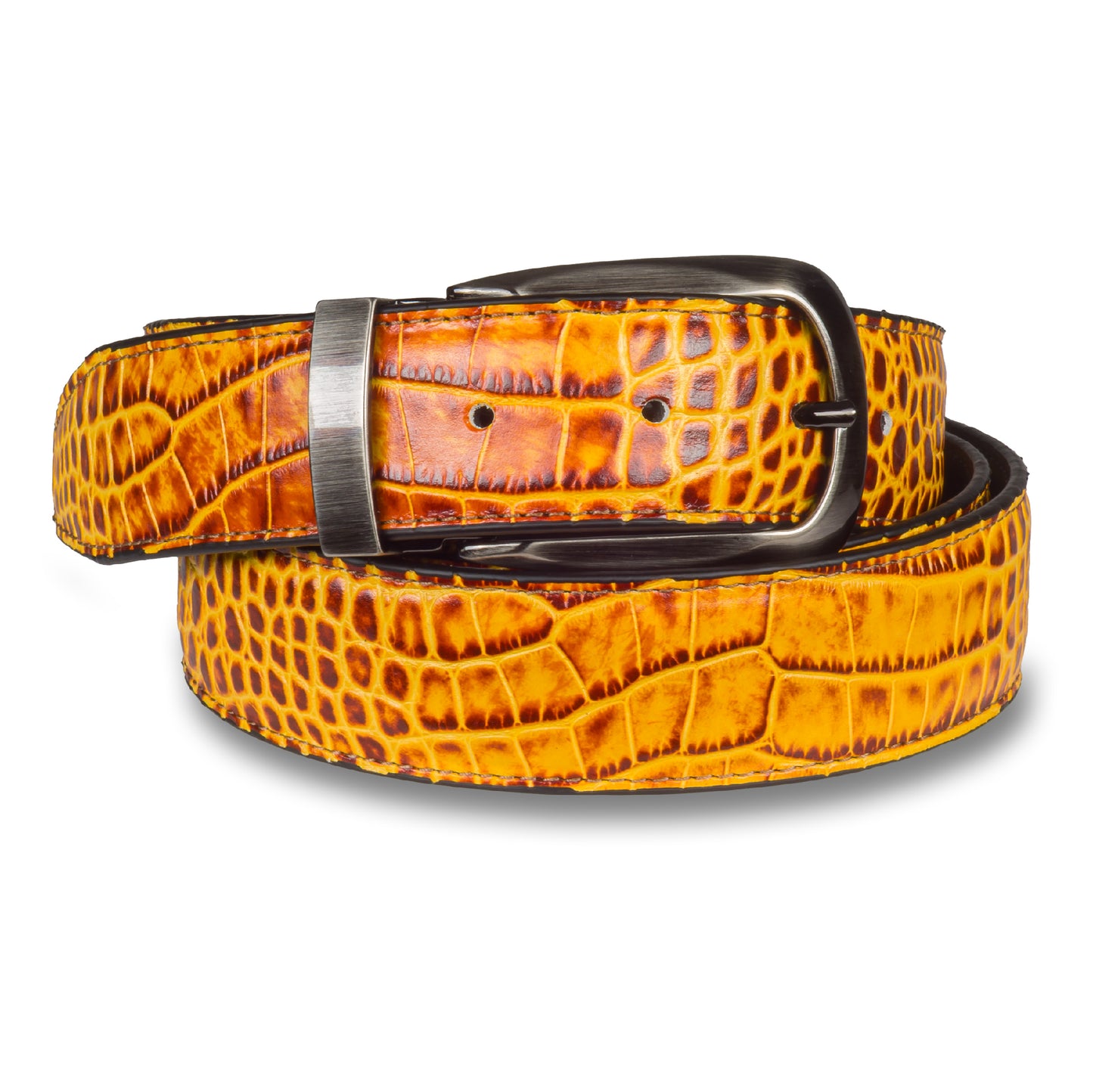 Lorenzi Ledergürtel FIJI CUOIO. Reptil-Prägung orange, 3.5 cm breit, Schließe anthrazit