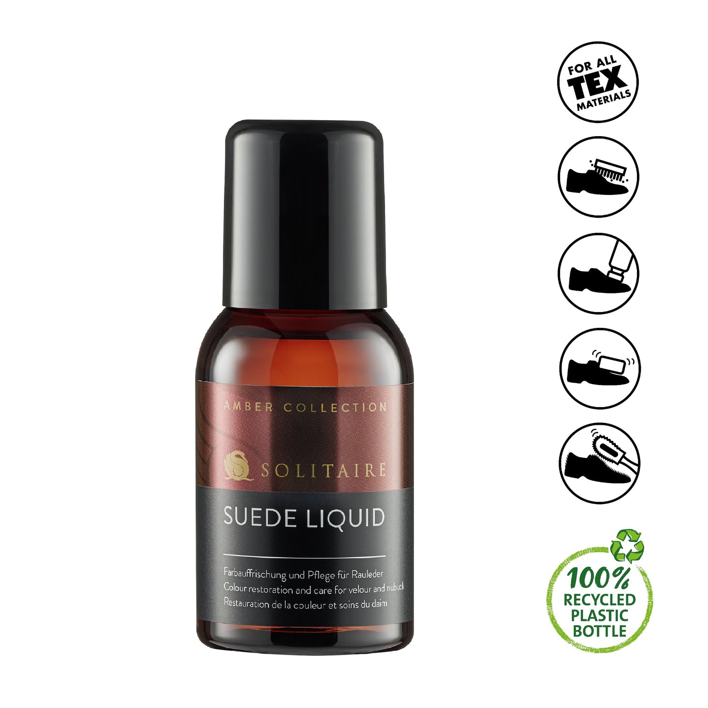 Solitaire Amber Collection:  "Suede Liquid" Set (100 ml) zur Farbauffrischung für Rauleder, Art. 901369. Ansicht Liquid-Flasche