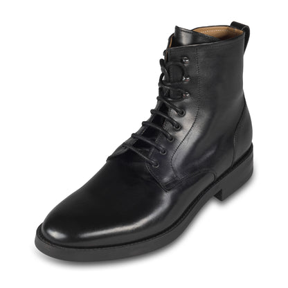 BRECOS Italienische Herren Schnür-Stiefelette mit Reißverschluß, schwarz, Kalbsleder, handgefertigt. Schräge Ansicht linker Schuh