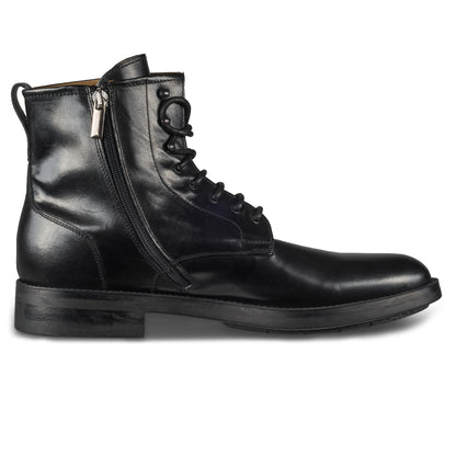 BRECOS Italienische Herren Schnür-Stiefelette mit Reißverschluß, schwarz, Kalbsleder, handgefertigt. Ansicht Innenseite linker Schuh