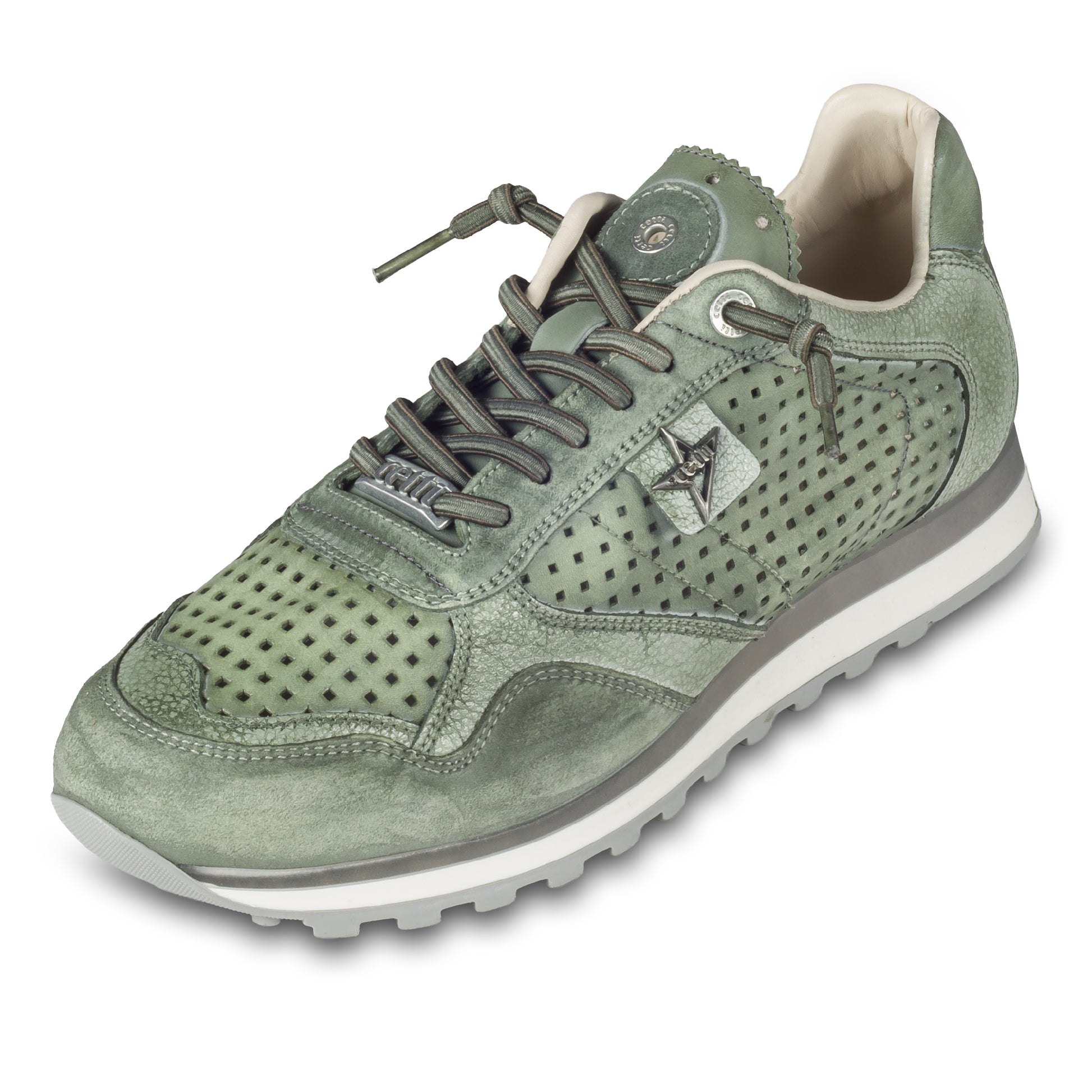 Cetti Herren Sneaker, grün C-848 used tin kombat, Kalbsleder Low-Top, Ansicht linker Schuh schräg