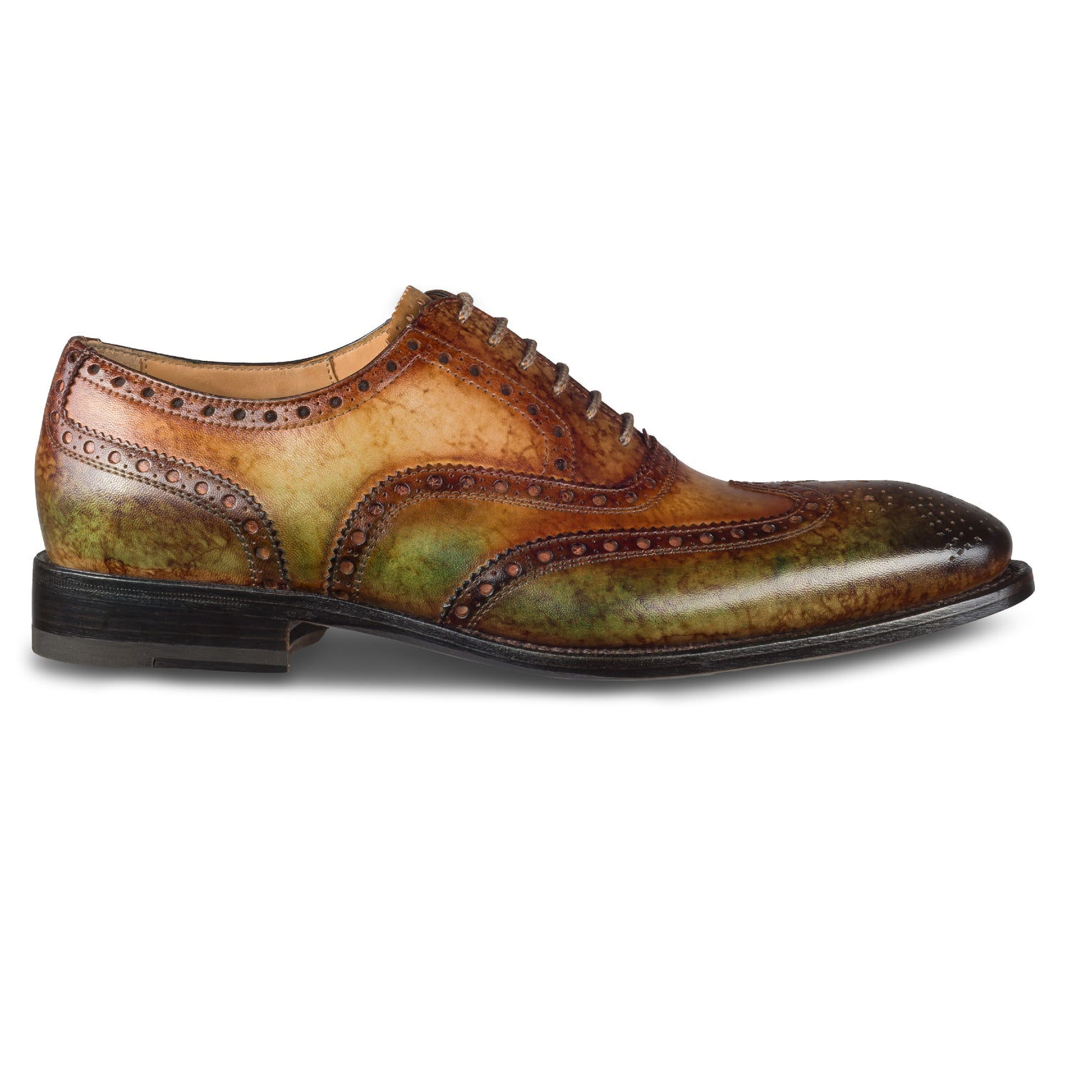 Harris Herren Anzugschuhe / Schnür-Halbschuhe, braun grün mit handgefärbter Patina. Made in Italy. Durchgenäht