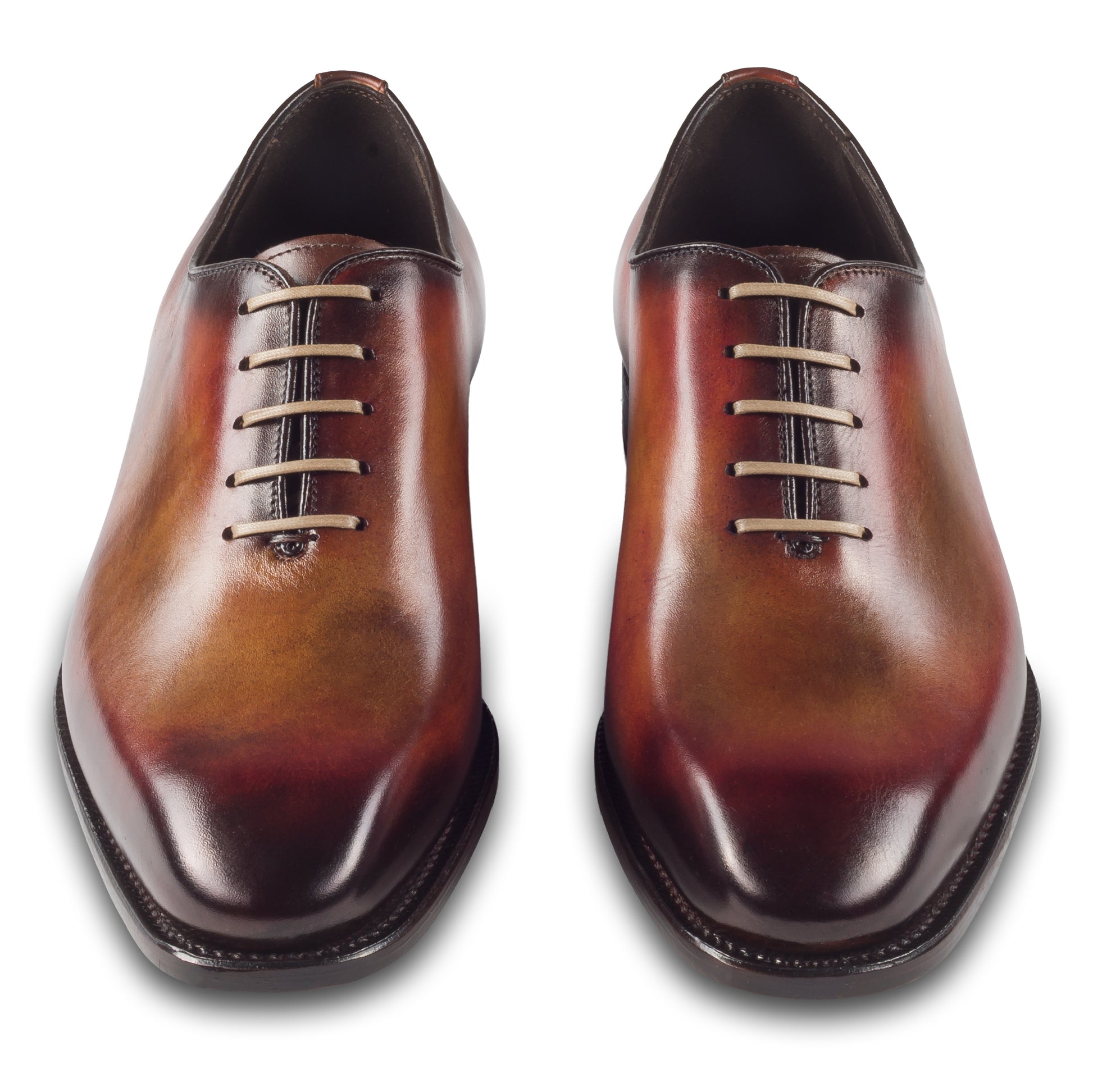 Harris Herren Anzugschuhe / Schnür-Halbschuhe, braun mit handgefärbter Patina. Made in Italy. Durchgenäht. Paarweise Ansicht. 