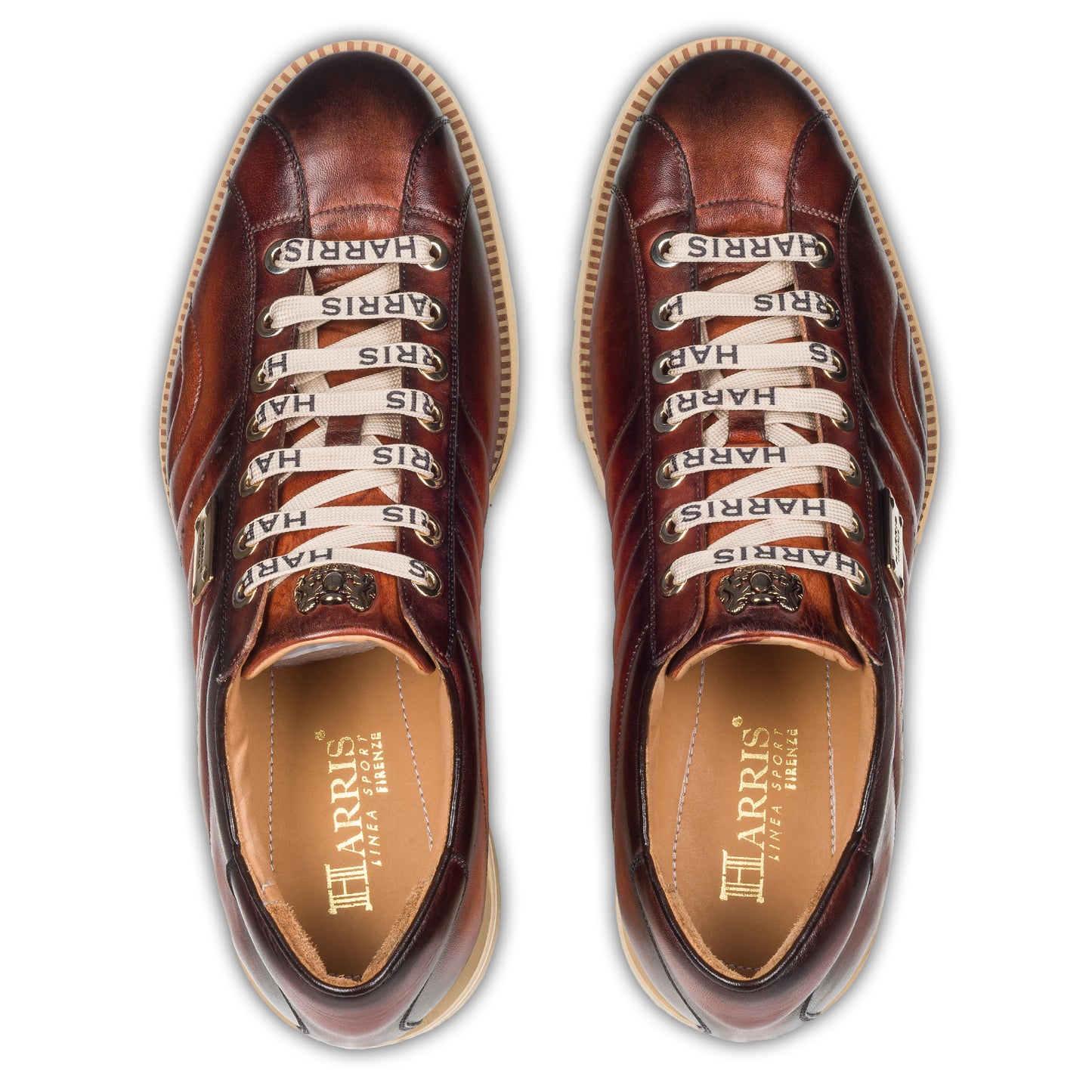 Harris Herren Sneaker / Schnür-Halbschuhe, braun edlen Nähten. Modell 0894. Made in Italy. Paarweise Draufsicht