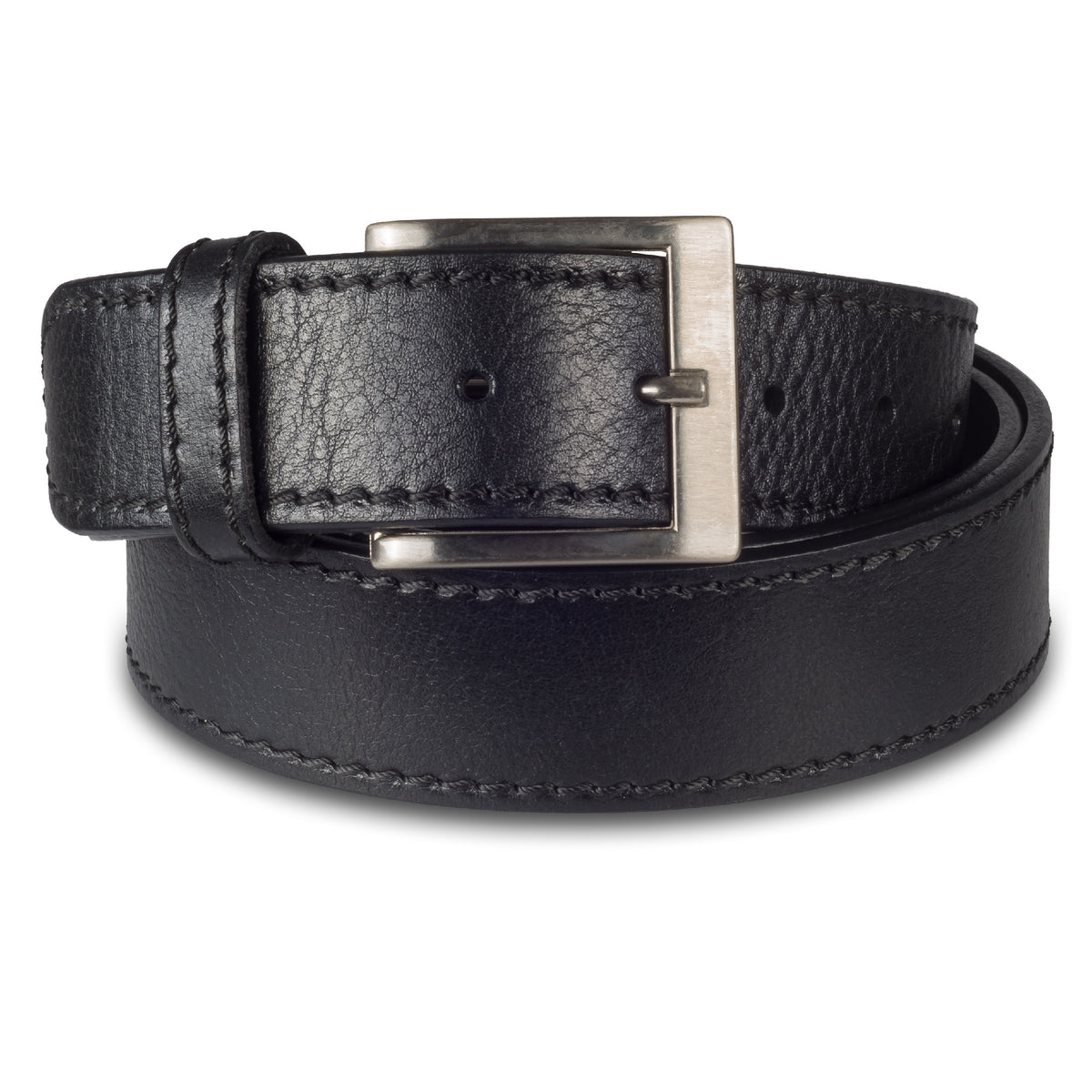 Jeans-Gürtel aus Vollrind-Leder in schwarz. 4 cm breit. Dornschließe in silber mattiert
