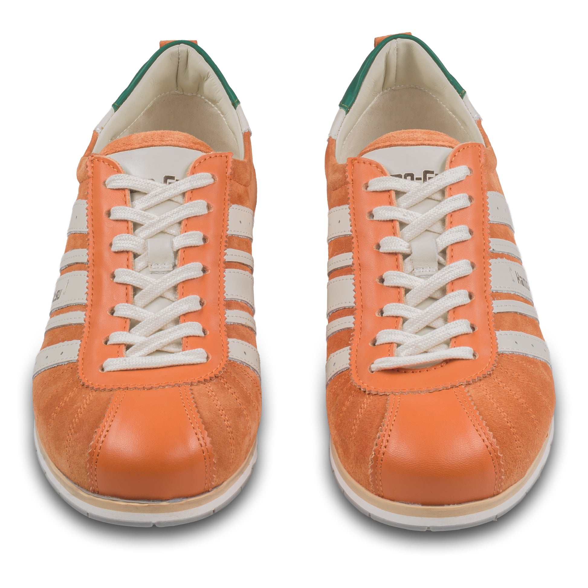 KAMO-GUTSU Herren-Sneaker / Schnürer, Wildleder orange mit weiß, TIFO-046 arancio Combi. Ansicht paarweise von vorne