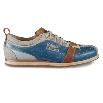 KAMO-GUTSU Herren Leder Sneaker, blau / grau, Modell TIFO017 ash-royal. Ansicht Außenseite rechter Schuh