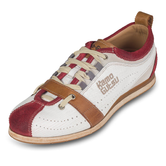 KAMO-GUTSU Herren Leder Sneaker, weiß/rot, Modell TIFO017 sangue-bianco. Schräge Ansicht linker Schuh