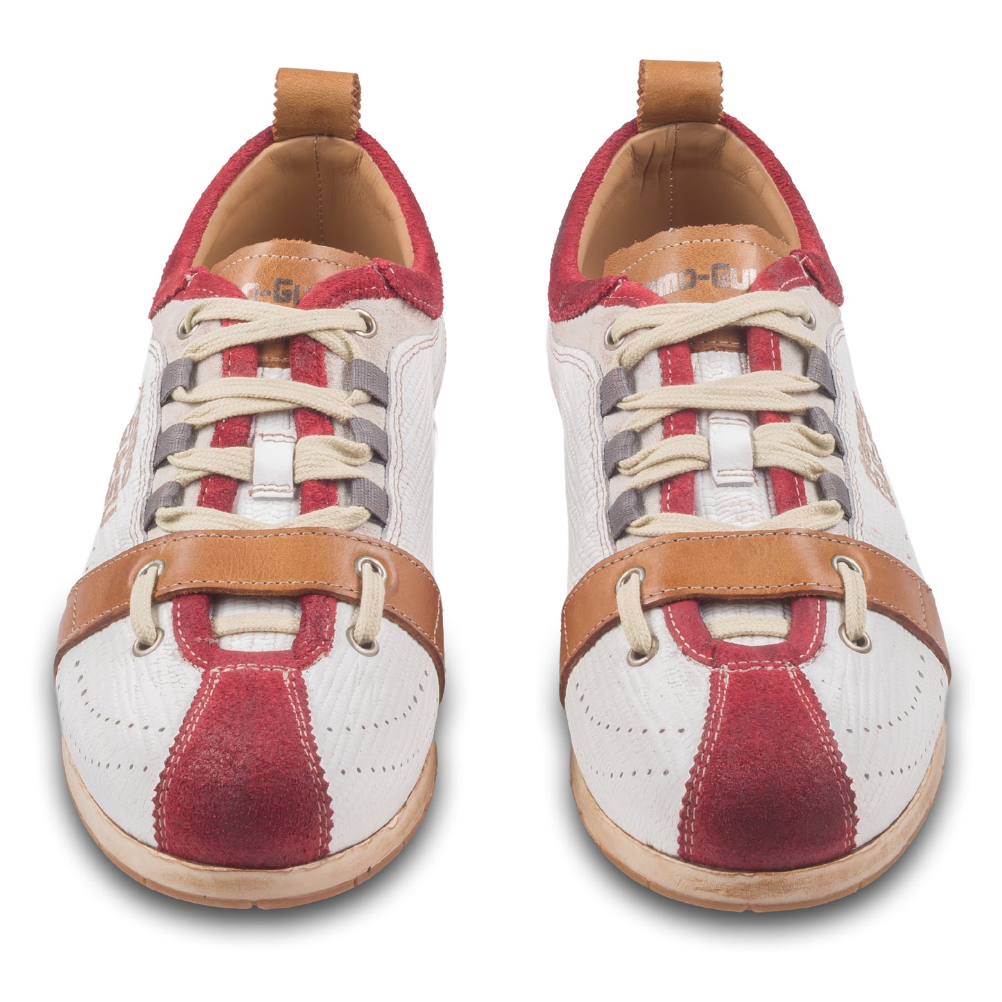 KAMO-GUTSU Herren Leder Sneaker, weiß/rot, Modell TIFO017 sangue-bianco. Paarweise Ansicht vorne
