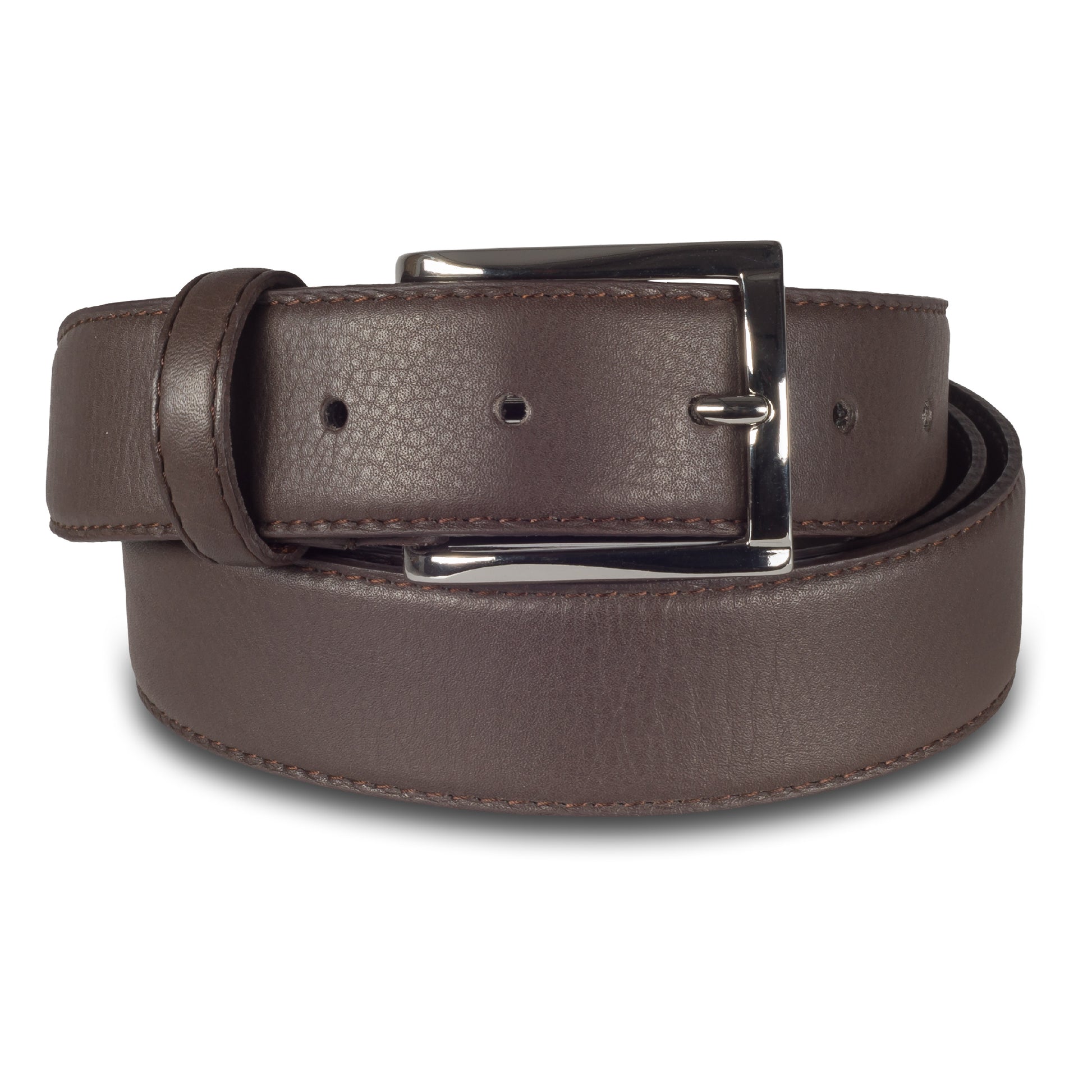 Herren Anzuggürtel aus Leder in dunkelbraun 3,5 cm breit. Silberne Dornschließe.