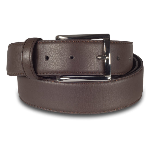 Herren Anzuggürtel aus Leder in dunkelbraun 3,5 cm breit. Silberne Dornschließe.