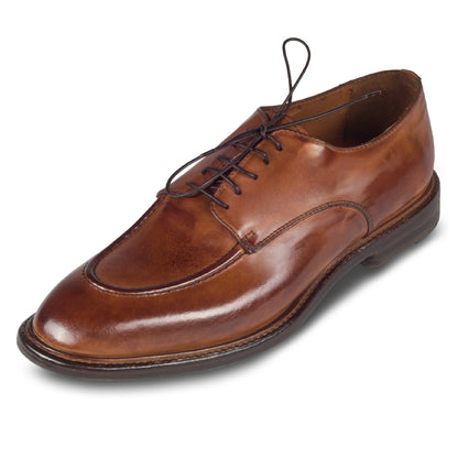 Lemargo Herren Schnür-Halbschuhe, cognak braun, Kalbsleder im Vintage-Look. Handgefertigt und Durchgenäht. Ansicht linker Schuh schräg