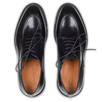 Lemargo Herren Schnür-Halbschuhe, schwarz, Kalbsleder im Vintage-Look. Handgefertigt und Durchgenäht. Ansicht paarweise Draufsicht