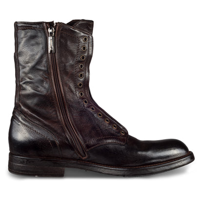 LEMARGO Herren Stiefel in dunkelbraun / ebano aus Kalbsleder im stone-washed-Verfahren. Mit Reißverschluß und Schnürsenkel-Ösen. Handgefertigt und Durchgenäht. Ansicht Innenseite linker Schuh.