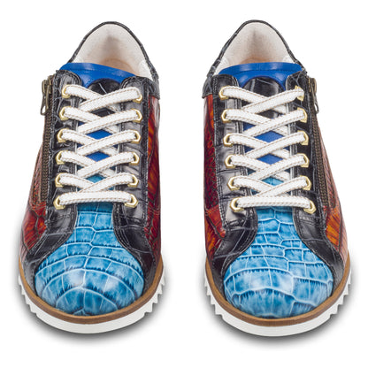 LORENZI Sneaker Herren blau/braun/schwarz - Kalbsleder mit Krokoprägung, Reißverschluß, handgefertigt