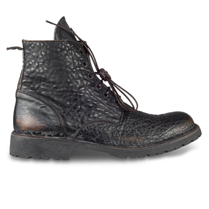 MOMA Schnürstiefelette Herren, braun/schwarz - Genarbtes Kalbsleder used-Look. handgefertigt / durchgenäht in Italien. Ansicht Außenseite rechter Schuh