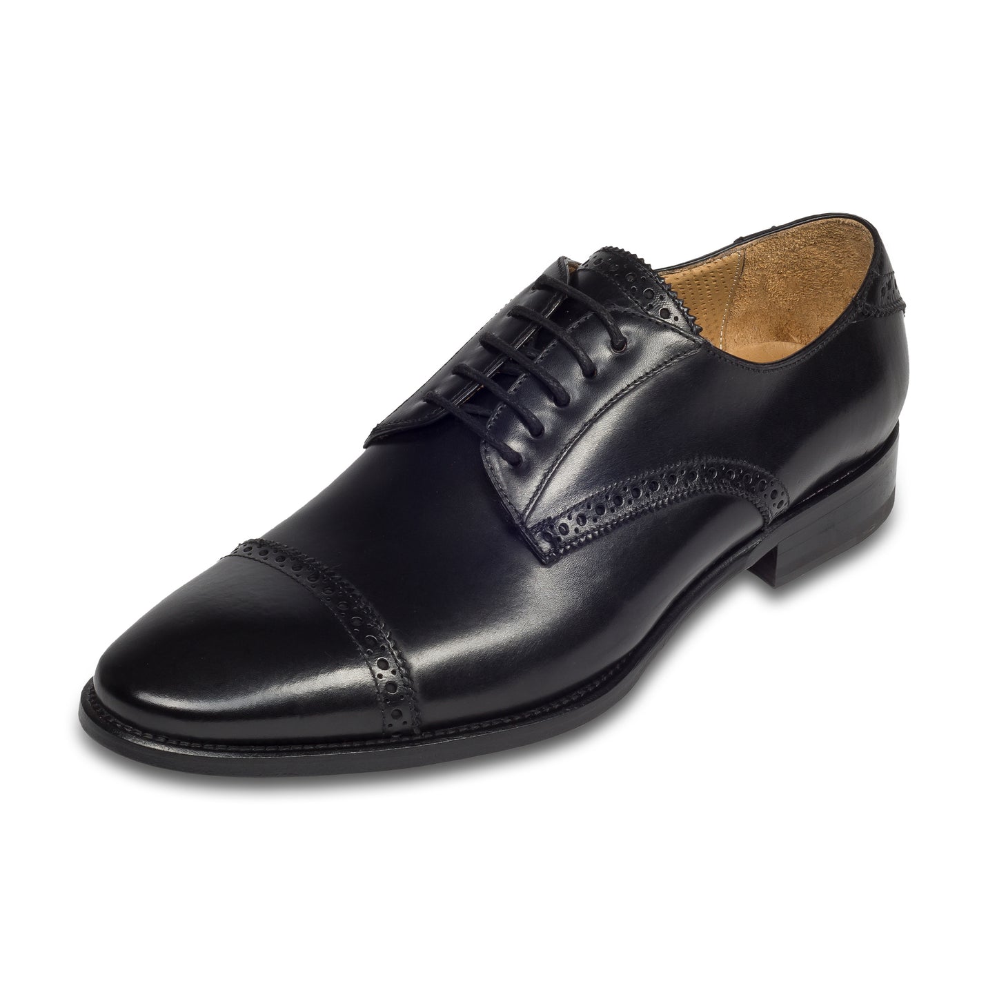 BRECOS Anzugschuhe | Quarter-Brogue Derby schwarz, Durchgenäht