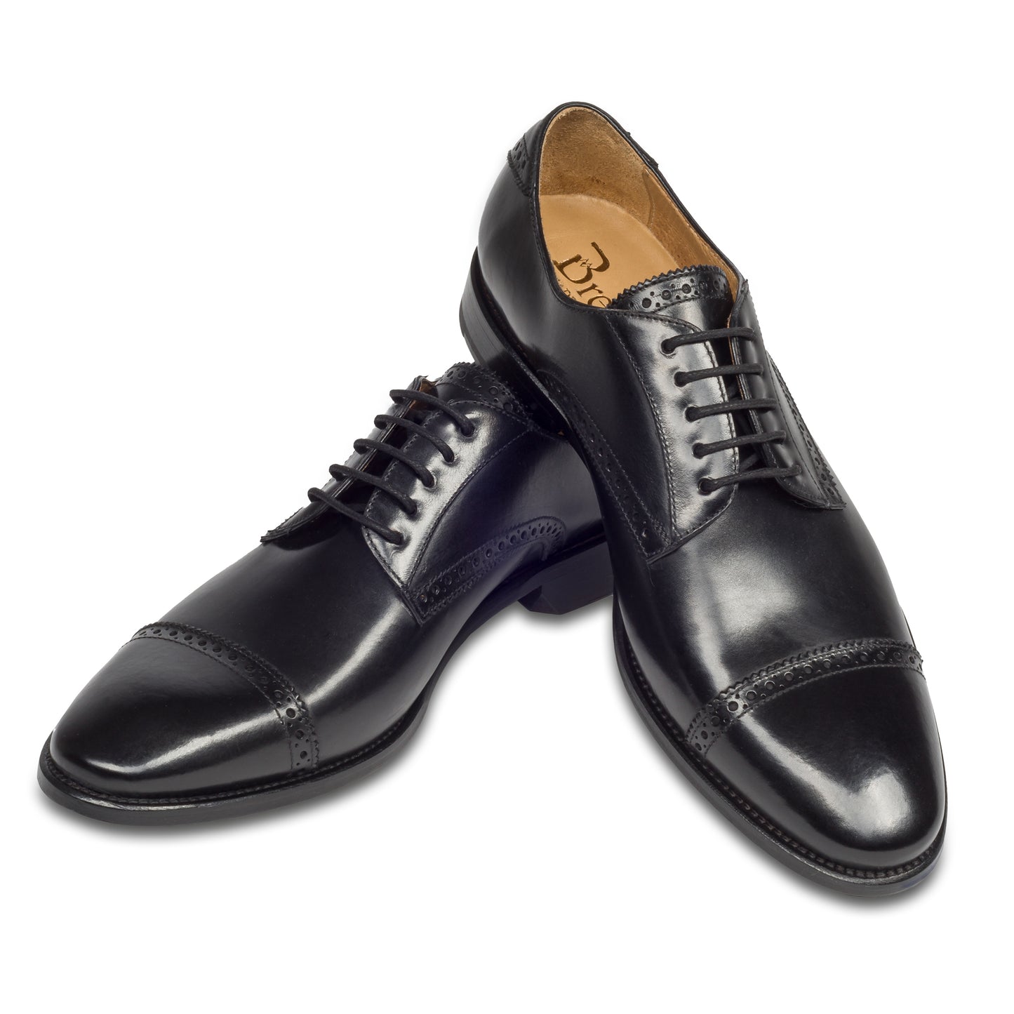 BRECOS Anzugschuhe | Quarter-Brogue Derby schwarz, Durchgenäht