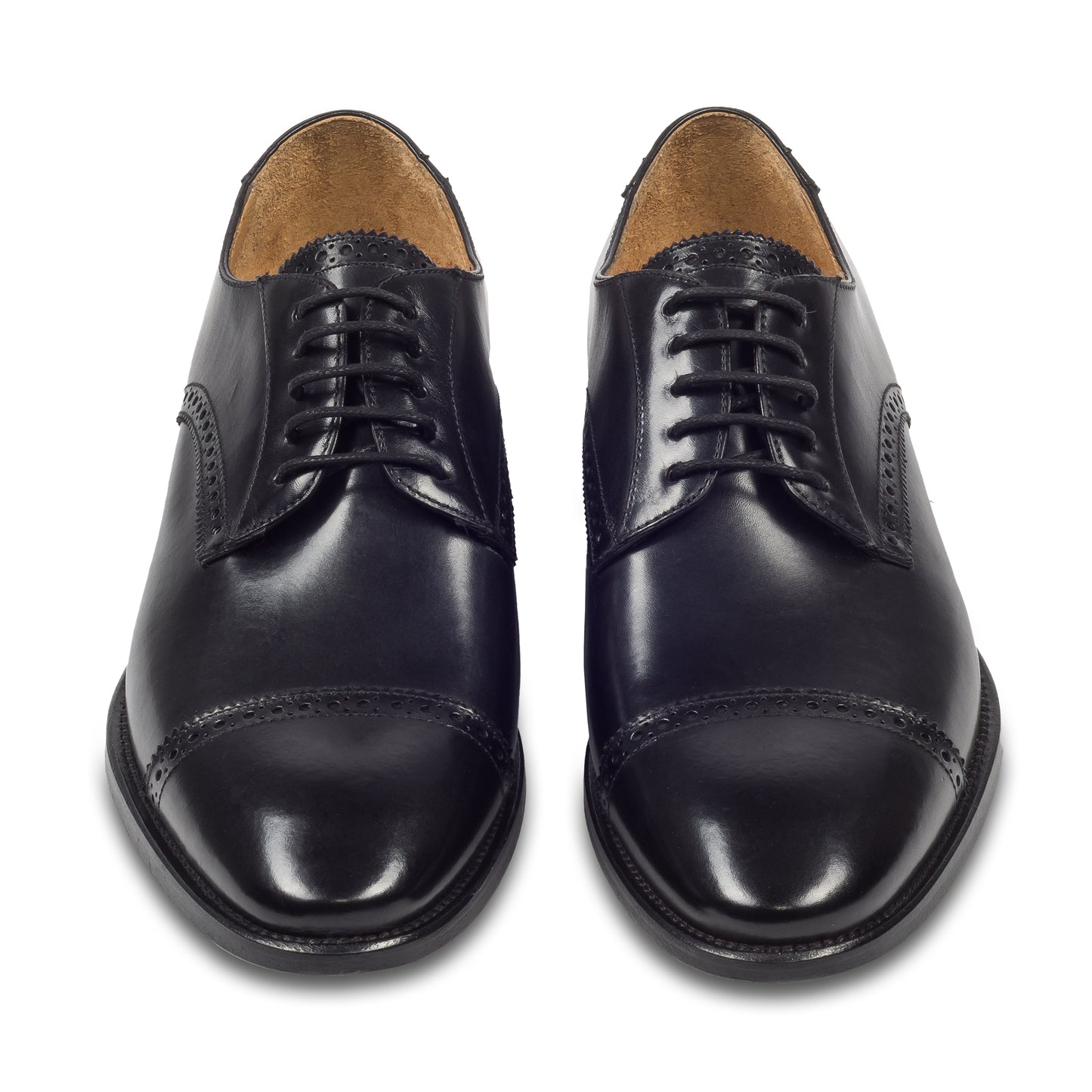 BRECOS Anzugschuhe | Quarter-Brogue Derby schwarz, Durchgenäht