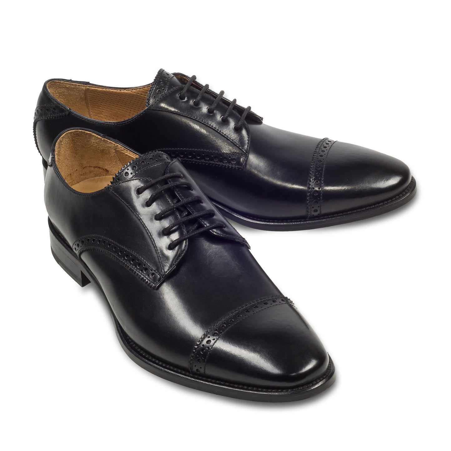 BRECOS Anzugschuhe | Quarter-Brogue Derby schwarz, Durchgenäht