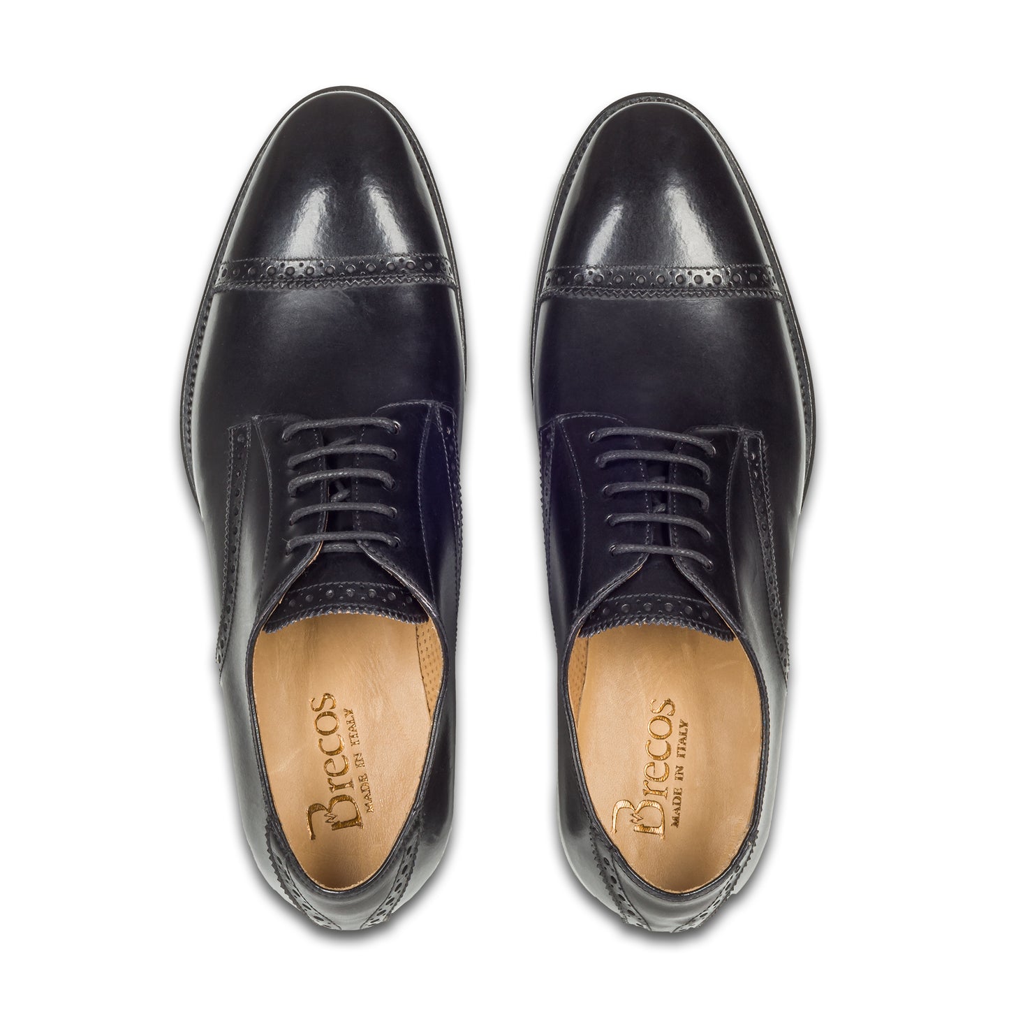 BRECOS Anzugschuhe | Quarter-Brogue Derby schwarz, Durchgenäht