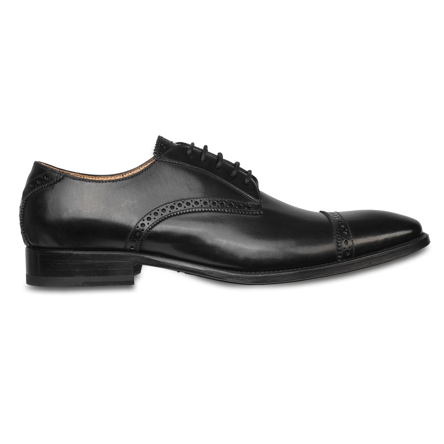 BRECOS Anzugschuhe | Quarter-Brogue Derby schwarz, Durchgenäht