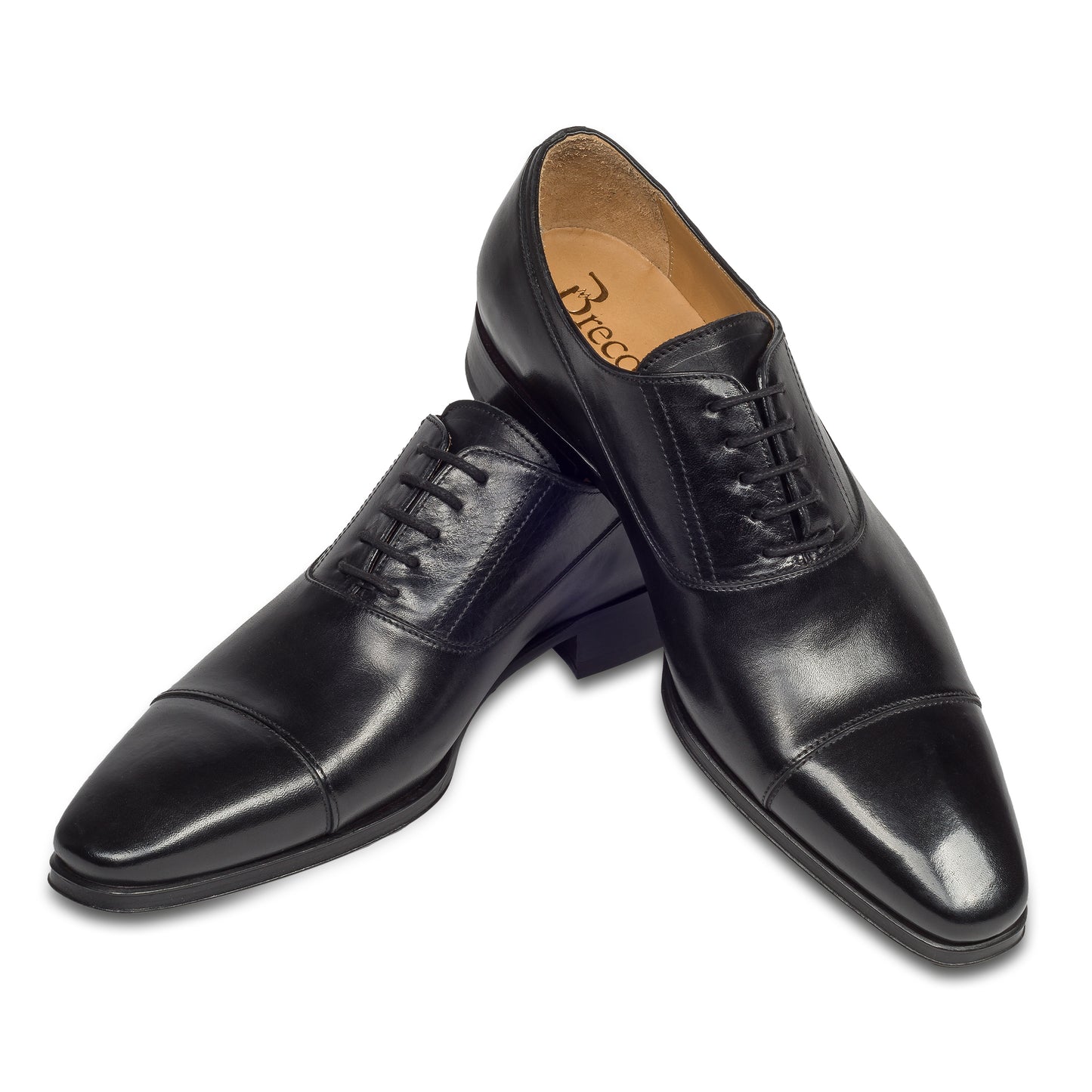 BRECOS Anzugschuhe | Captoe Oxford in schwarz, Durchgenäht